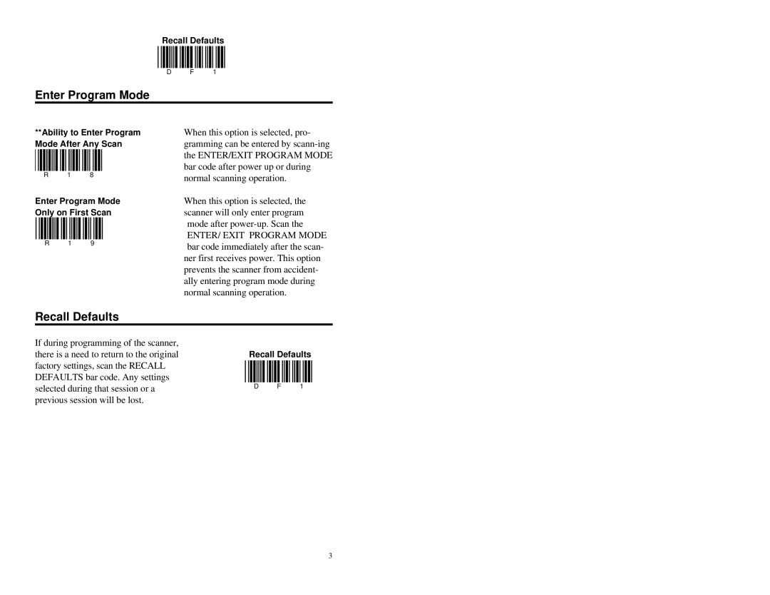 Metrologic Instruments MS951 manual Enter Program Mode, Recall Defaults 