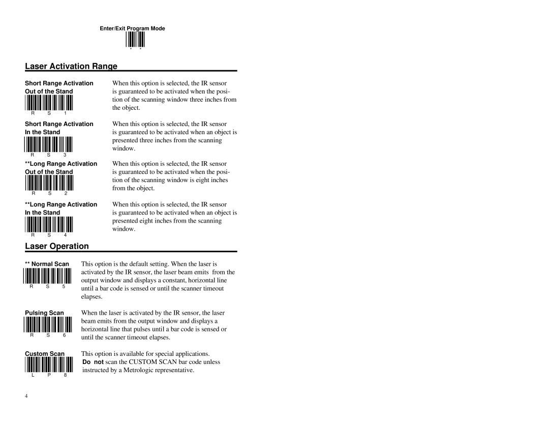 Metrologic Instruments MS951 manual Laser Activation Range, Laser Operation 