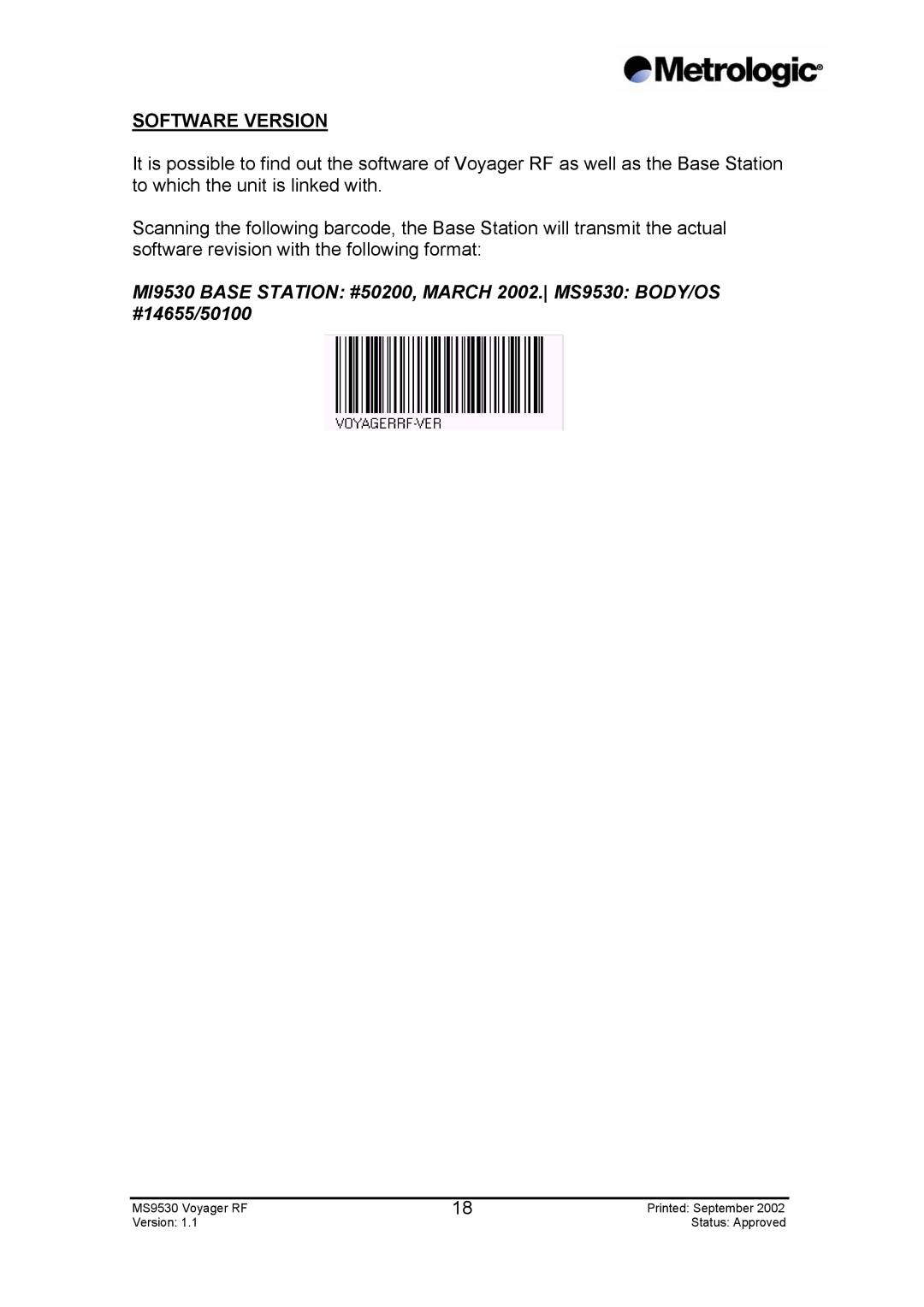 Metrologic Instruments MS9530 Series manual Software Version 