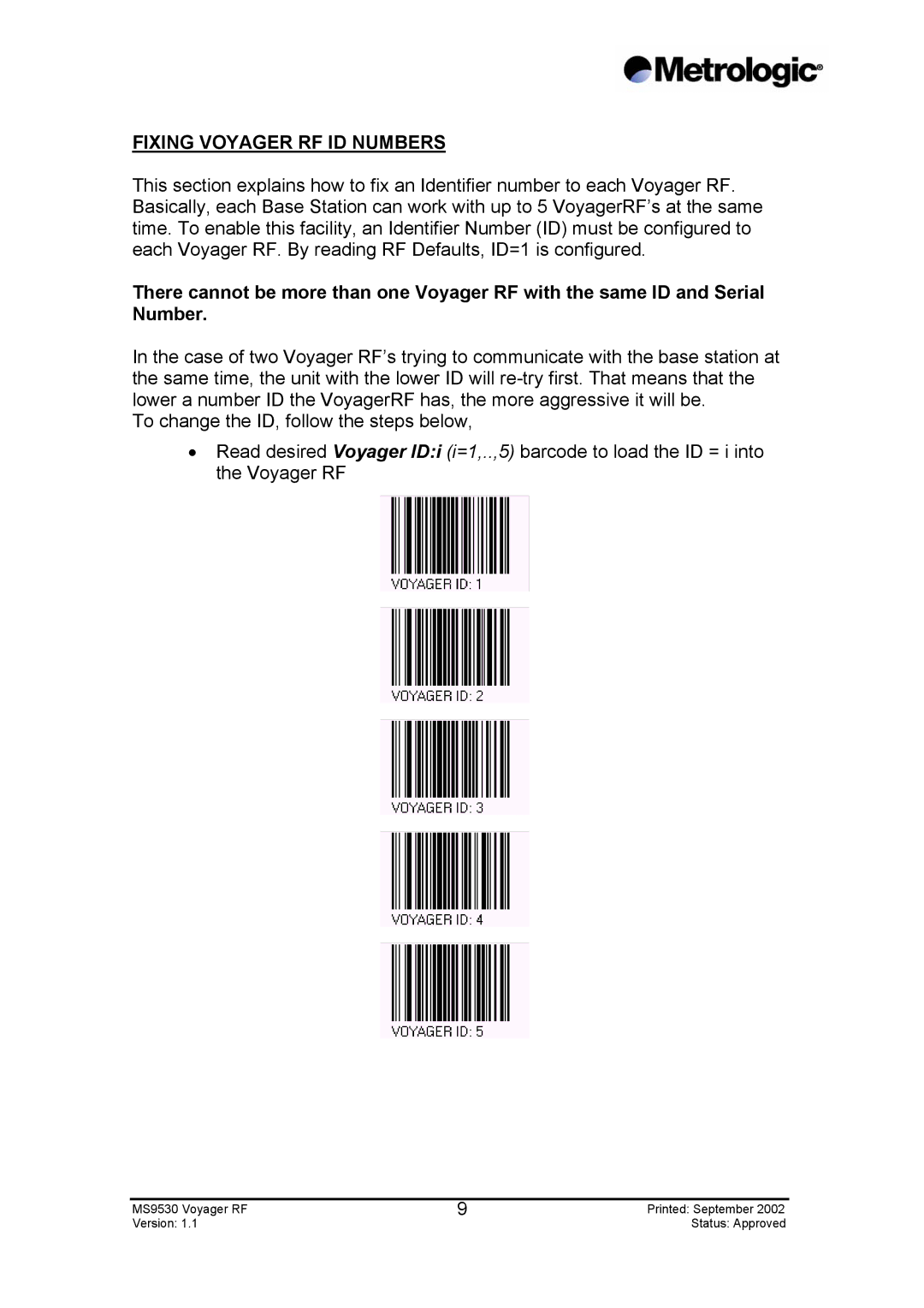 Metrologic Instruments MS9530 Series manual Fixing Voyager RF ID Numbers 