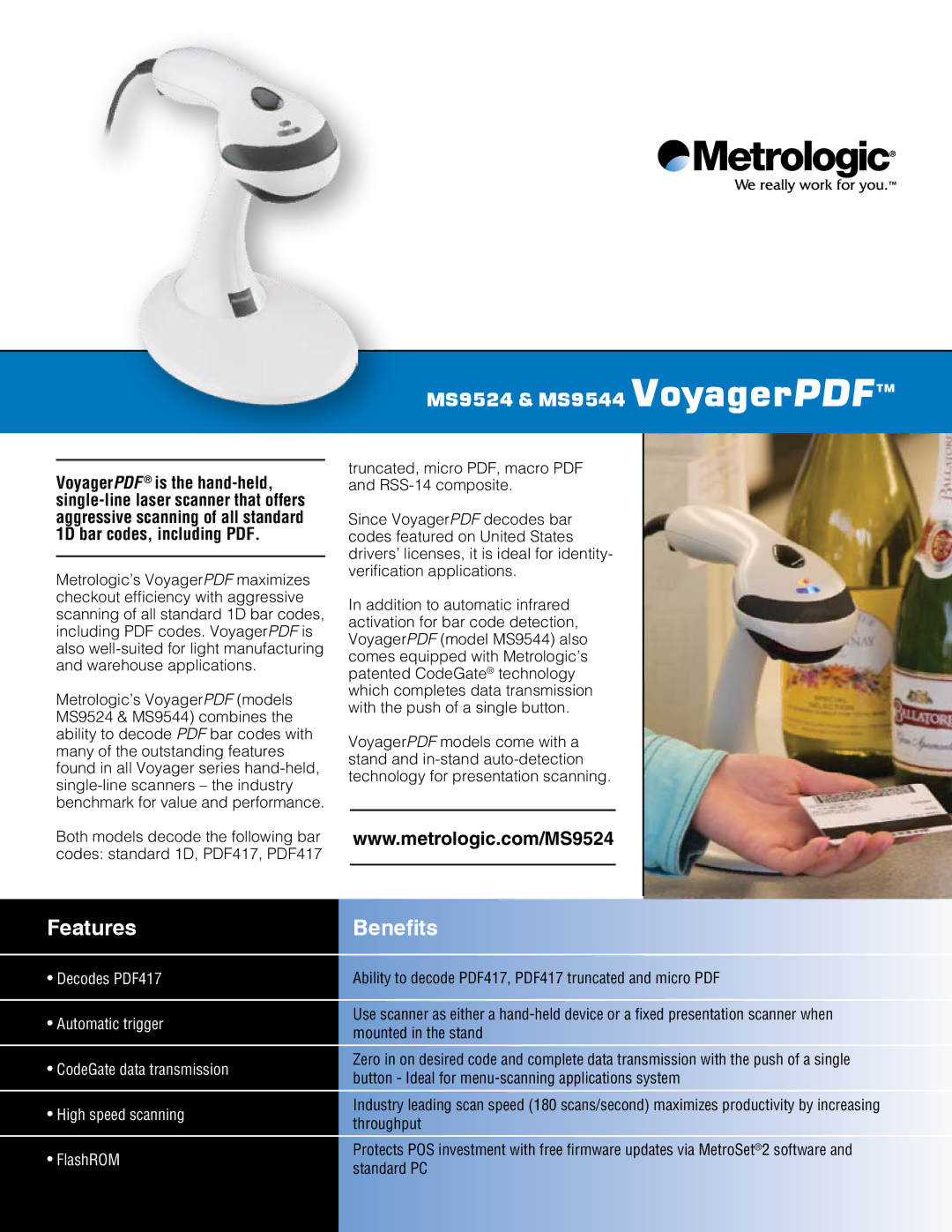 Metrologic Instruments MS9544 manual Features 