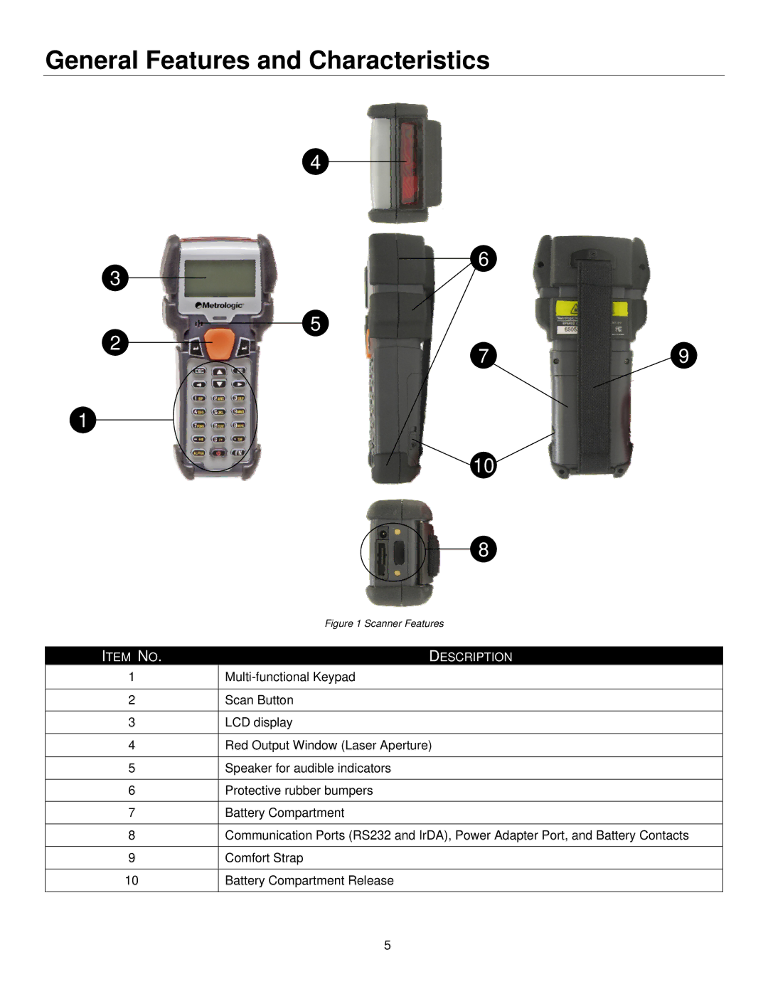 Metrologic Instruments SP5600 manual General Features and Characteristics, Description 