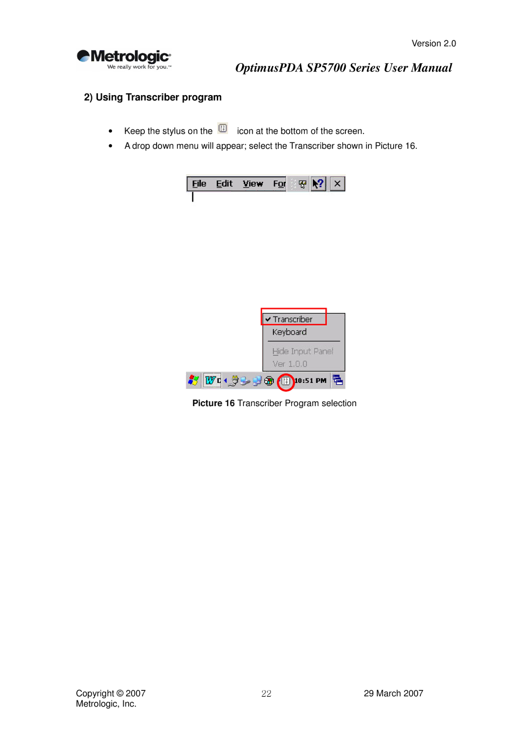 Metrologic Instruments SP5700 Series user manual Using Transcriber program 