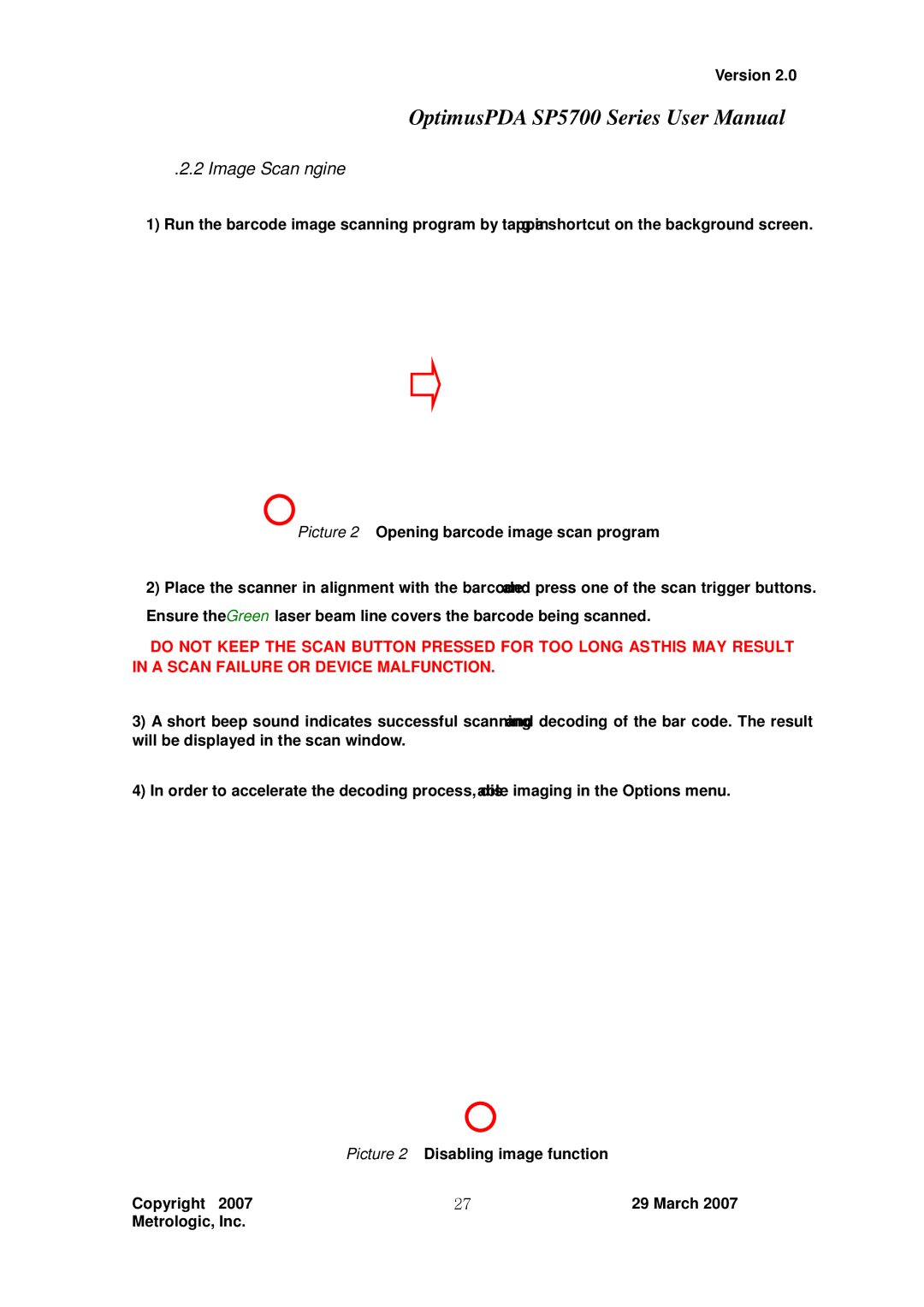 Metrologic Instruments SP5700 Series user manual Image Scan Engine 