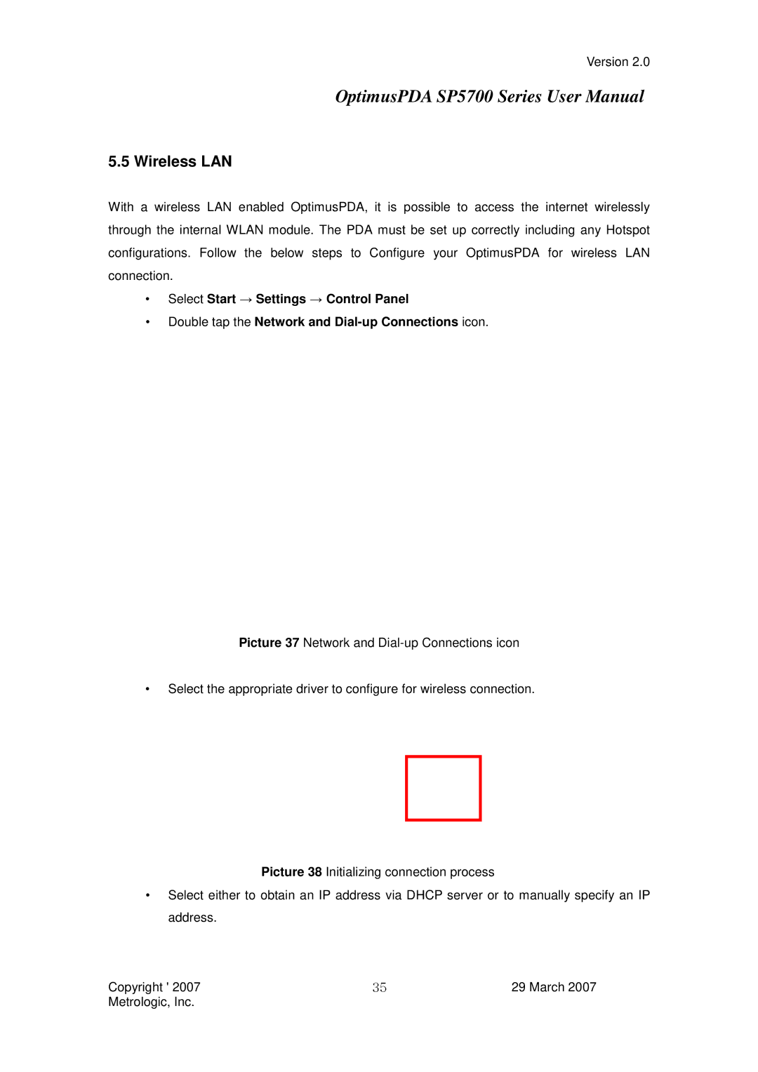 Metrologic Instruments SP5700 Series user manual Wireless LAN 