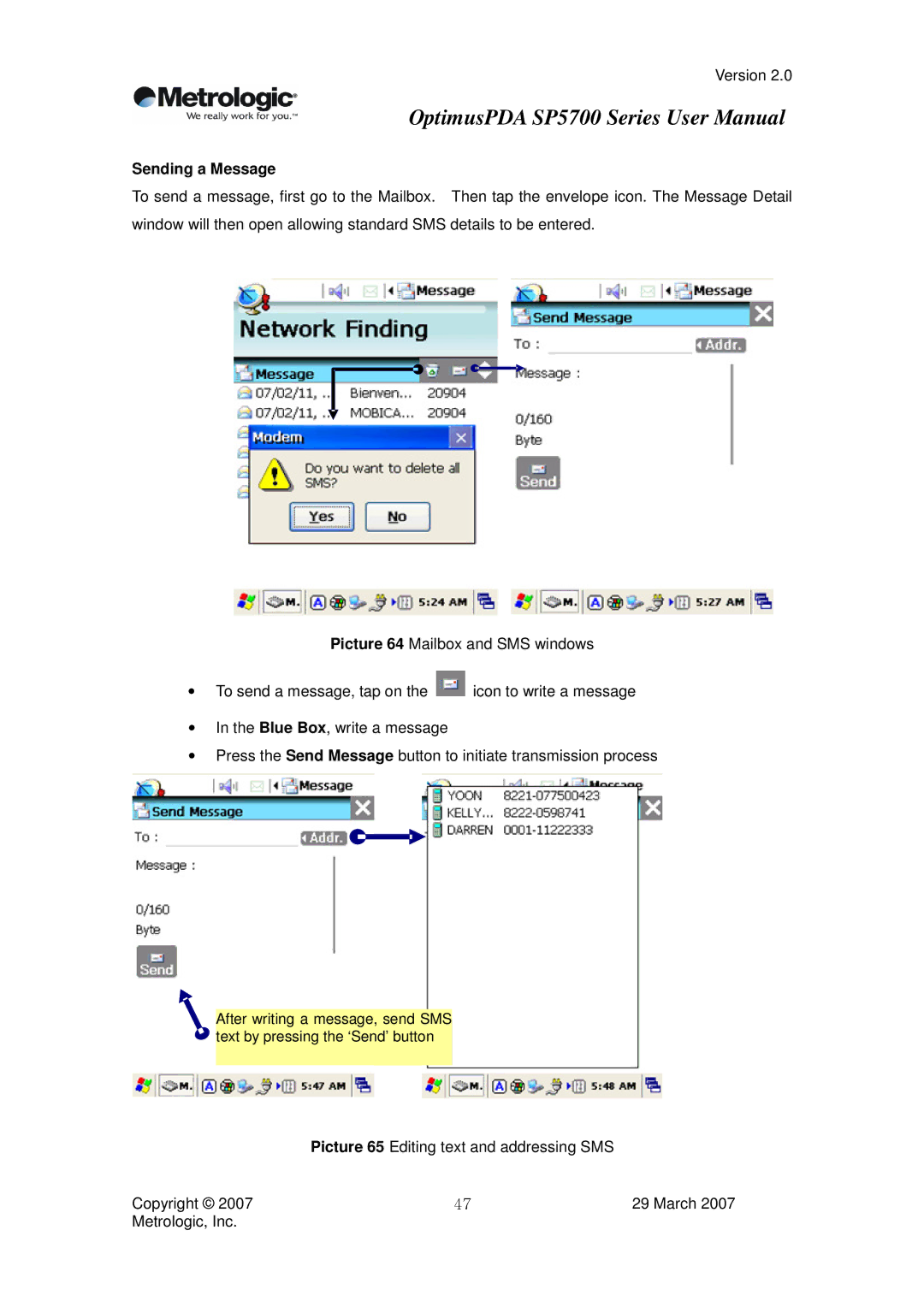 Metrologic Instruments SP5700 Series user manual Sending a Message 