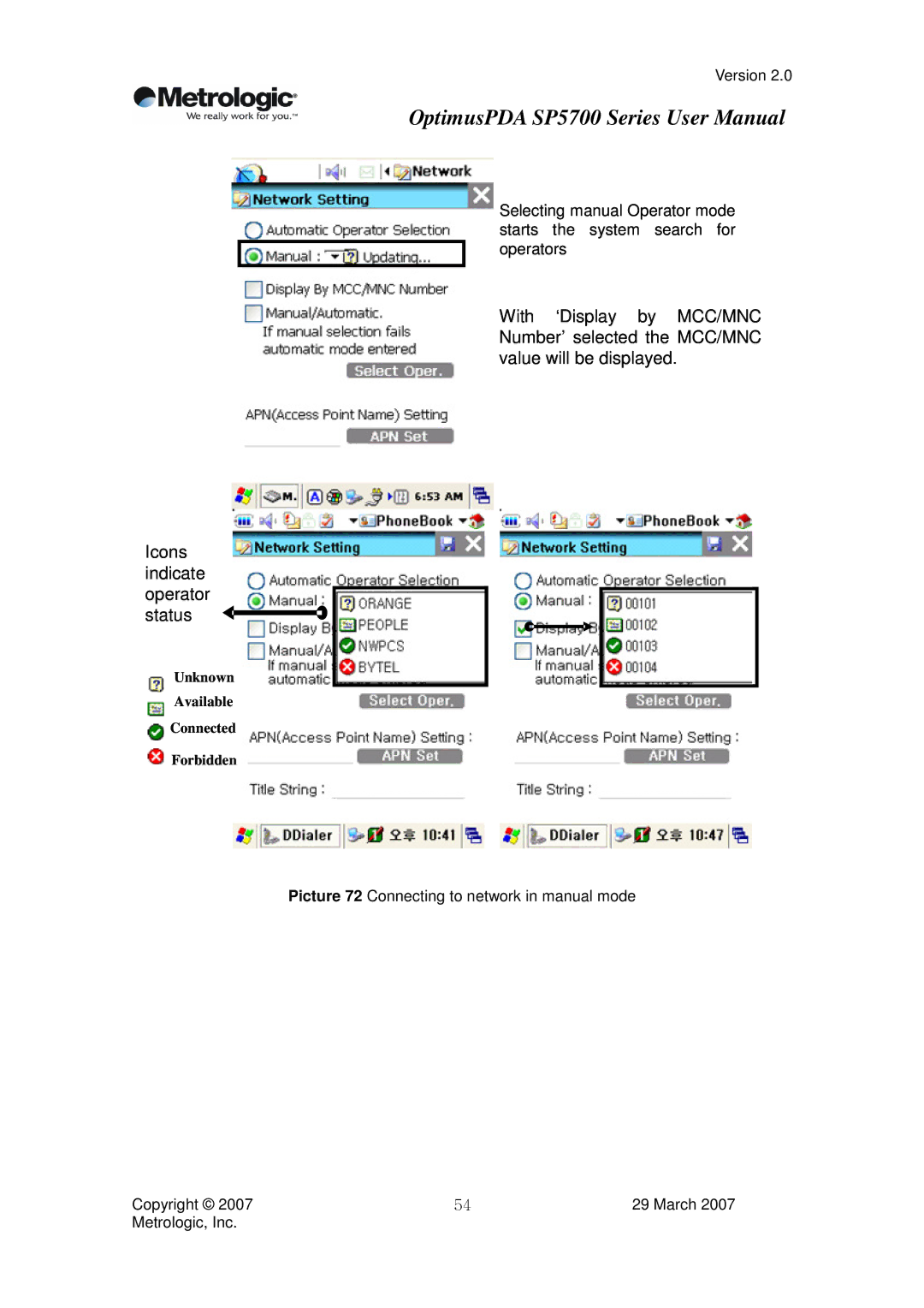 Metrologic Instruments SP5700 Series user manual Unknown Available Connected Forbidden 