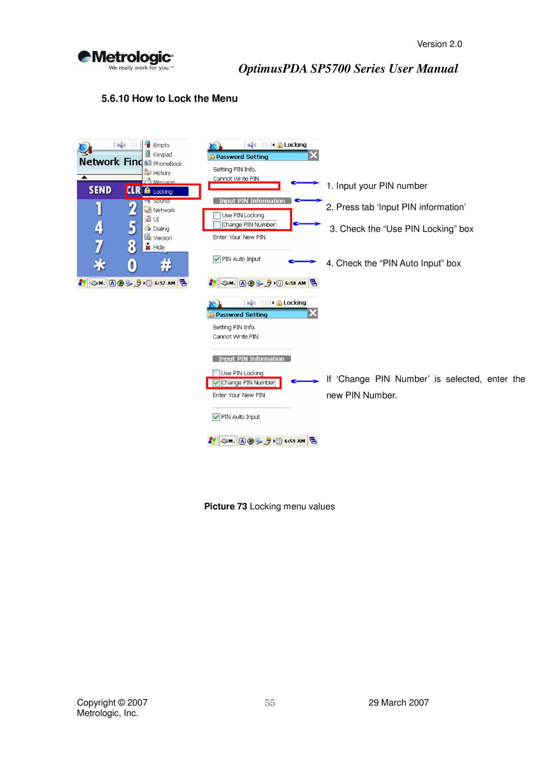 Metrologic Instruments SP5700 Series user manual How to Lock the Menu 