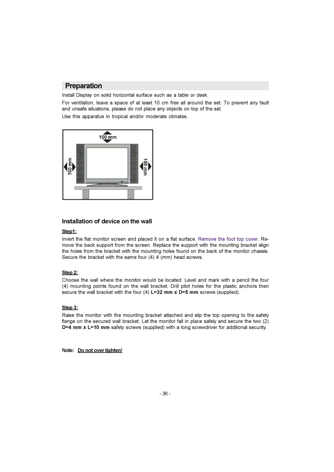 Metz 20 TK 51 operating instructions Preparation, Installation of device on the wall 