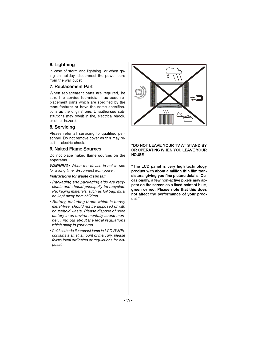 Metz 20 TK 51 operating instructions Lightning, Replacement Part, Servicing, Naked Flame Sources 