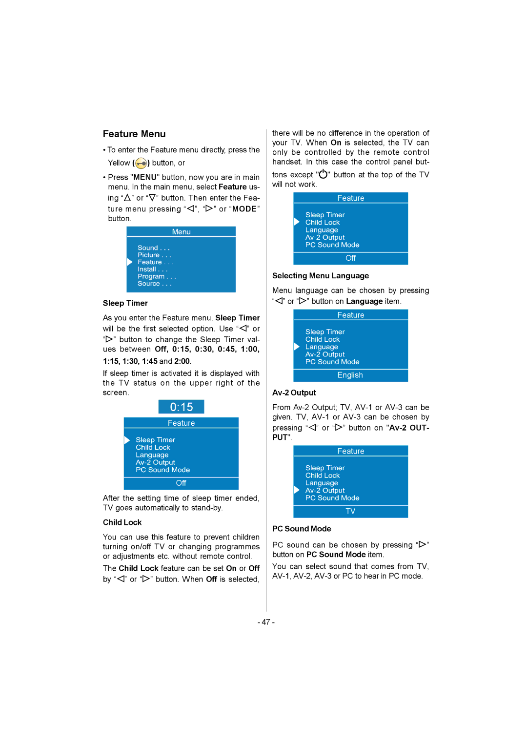 Metz 20 TK 51 operating instructions Feature Menu 