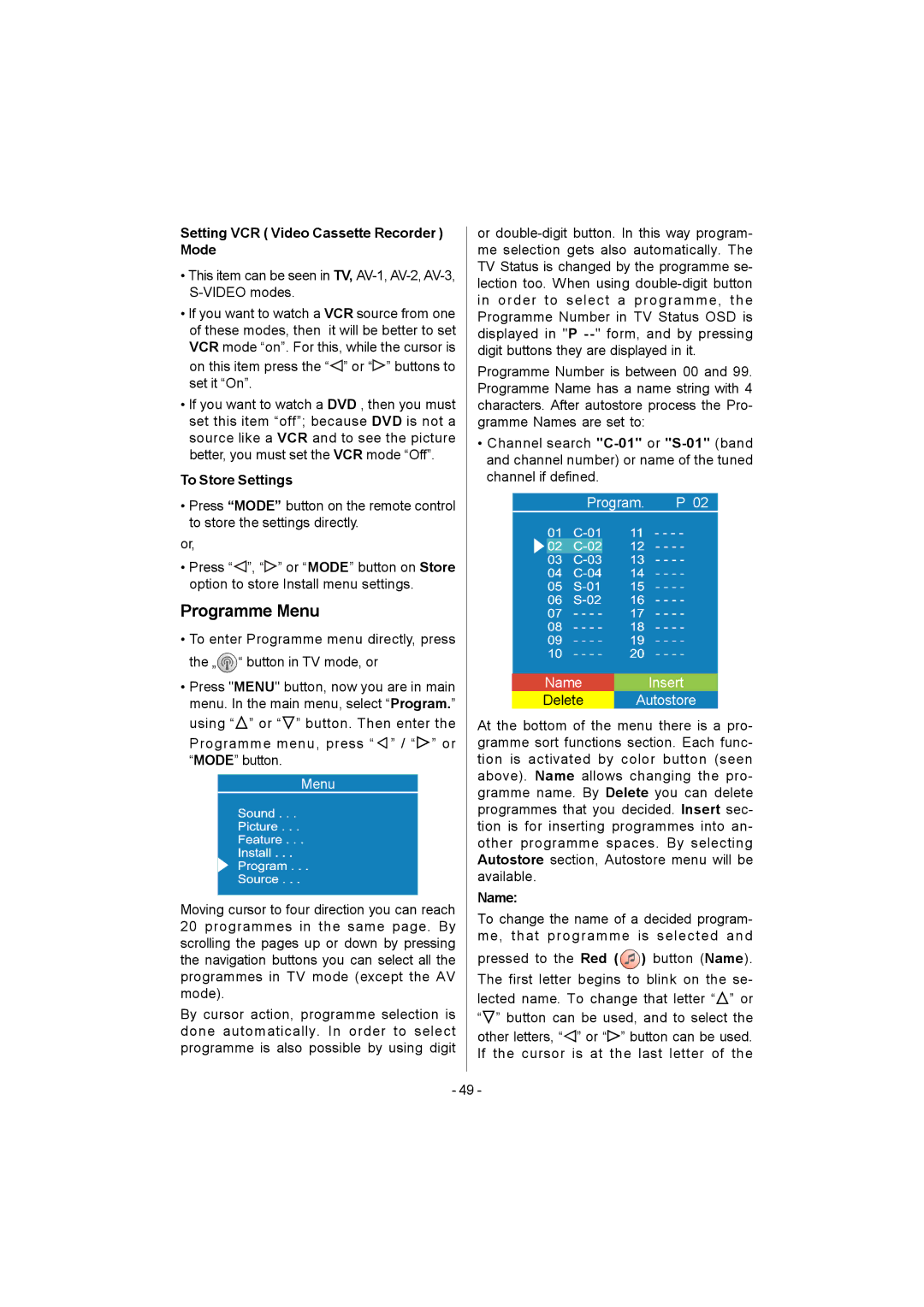 Metz 20 TK 51 operating instructions Programme Menu 