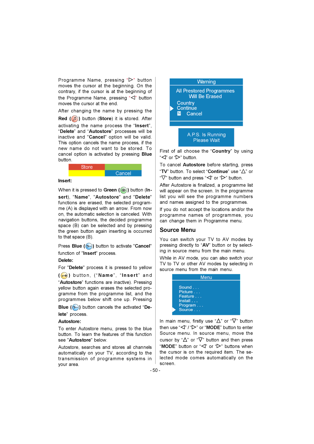 Metz 20 TK 51 operating instructions Source Menu, 3OHD Vhdlw 