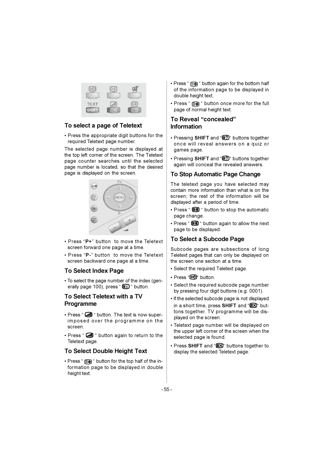 Metz 20 TK 51 To select a page of Teletext, To Select Index, To Select Teletext with a TV Programme, To Select a Subcode 