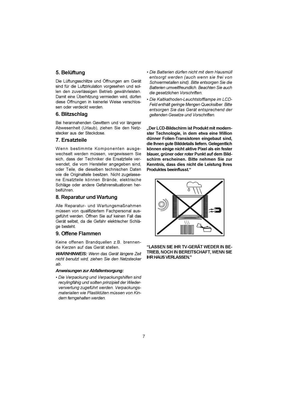 Metz 20 TK 51 operating instructions Belüftung, Blitzschlag, Ersatzteile, Reparatur und Wartung, Offene Flammen 