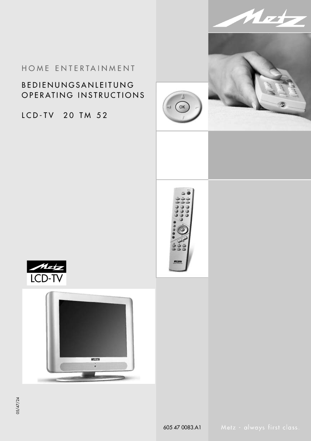 Metz 20 TM 52 operating instructions Lcd-Tv 