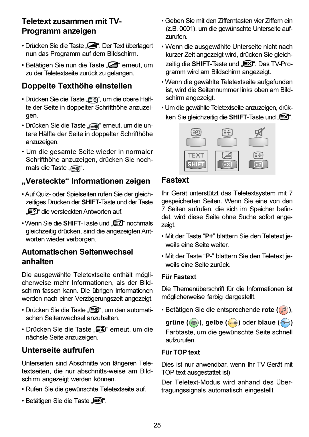 Metz 20 TM 52 Teletext zusammen mit TV- Programm anzeigen, Doppelte Texthöhe einstellen, „Versteckte Informationen zeigen 