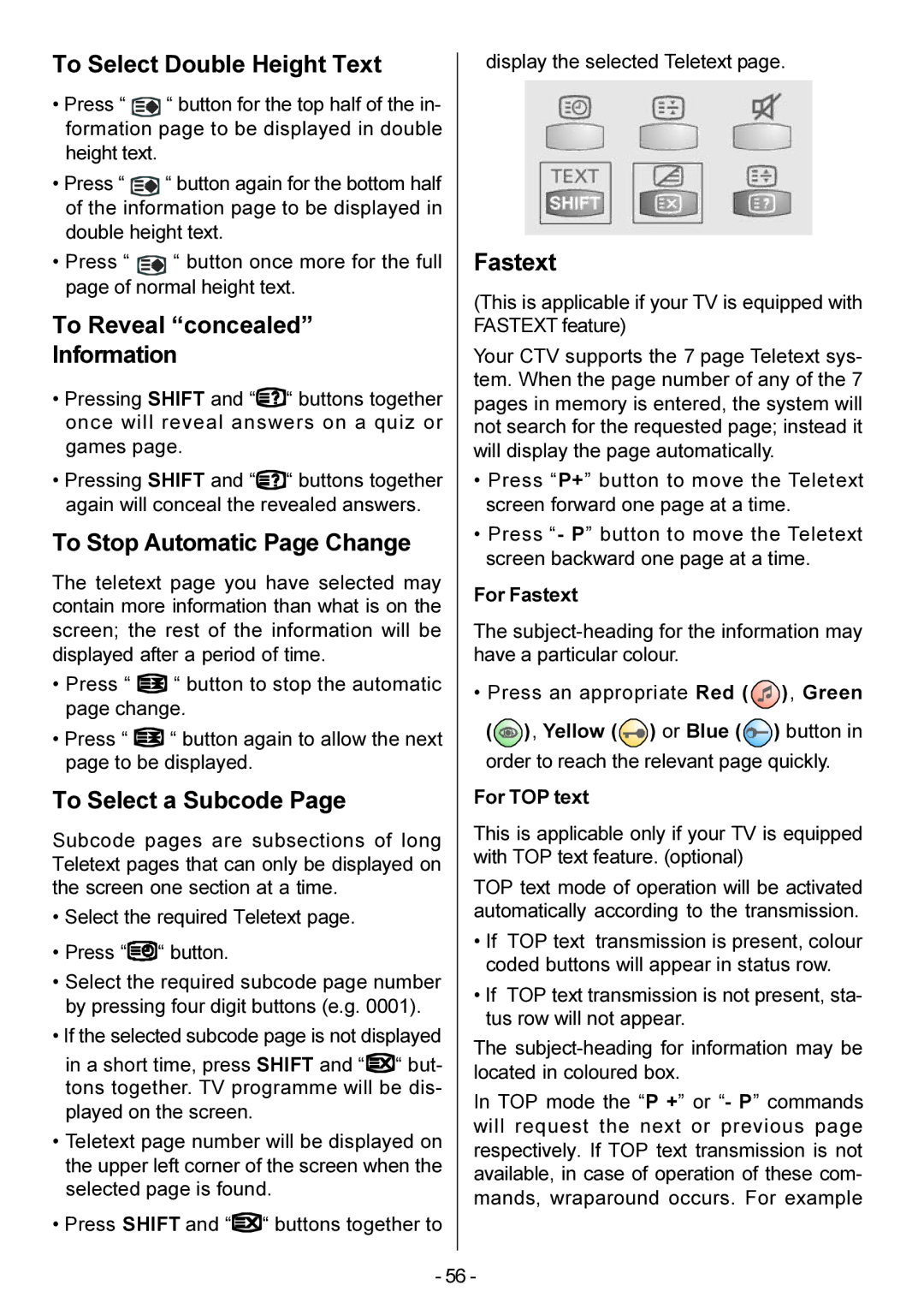 Metz 20 TM 52 To Select Double Height Text, To Reveal concealed Information, To Stop Automatic Page Change 