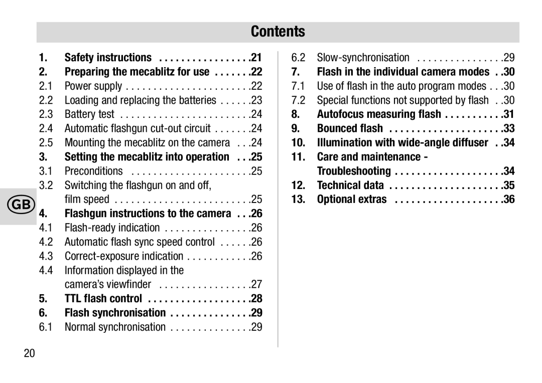 Metz 28 AF-4 C operating instructions Contents 