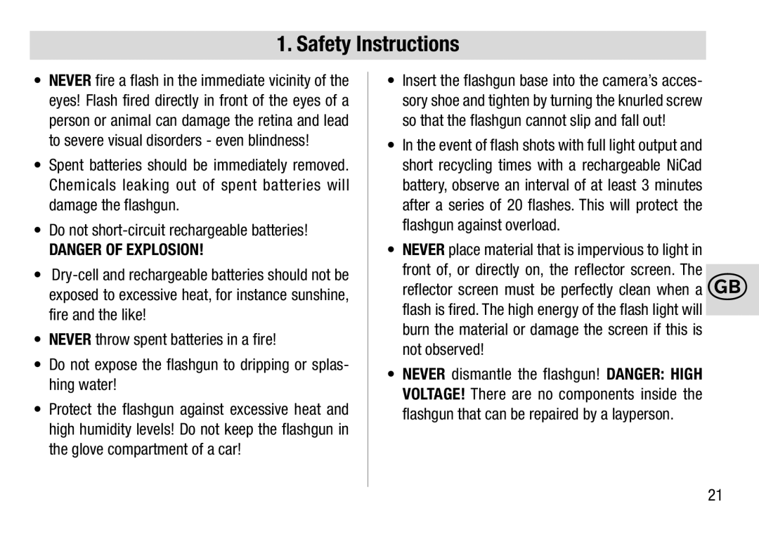 Metz 28 AF-4 C operating instructions Safety Instructions 