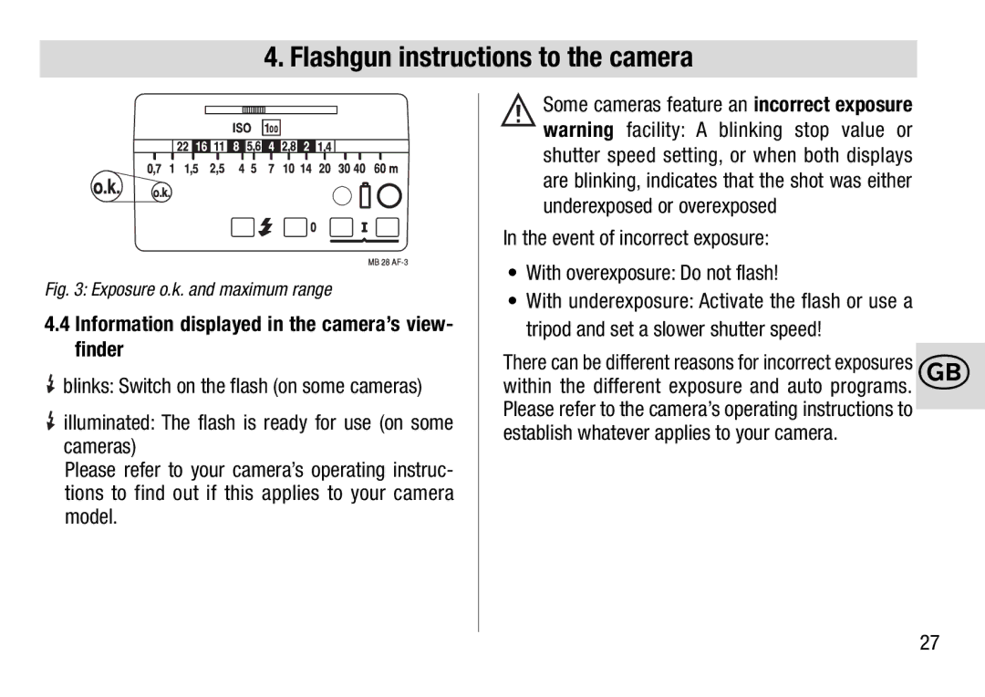 Metz 28 AF-4 C operating instructions Information displayed in the camera’s view- finder 