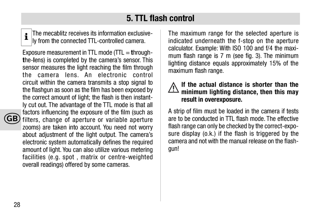 Metz 28 AF-4 C operating instructions TTL flash control 