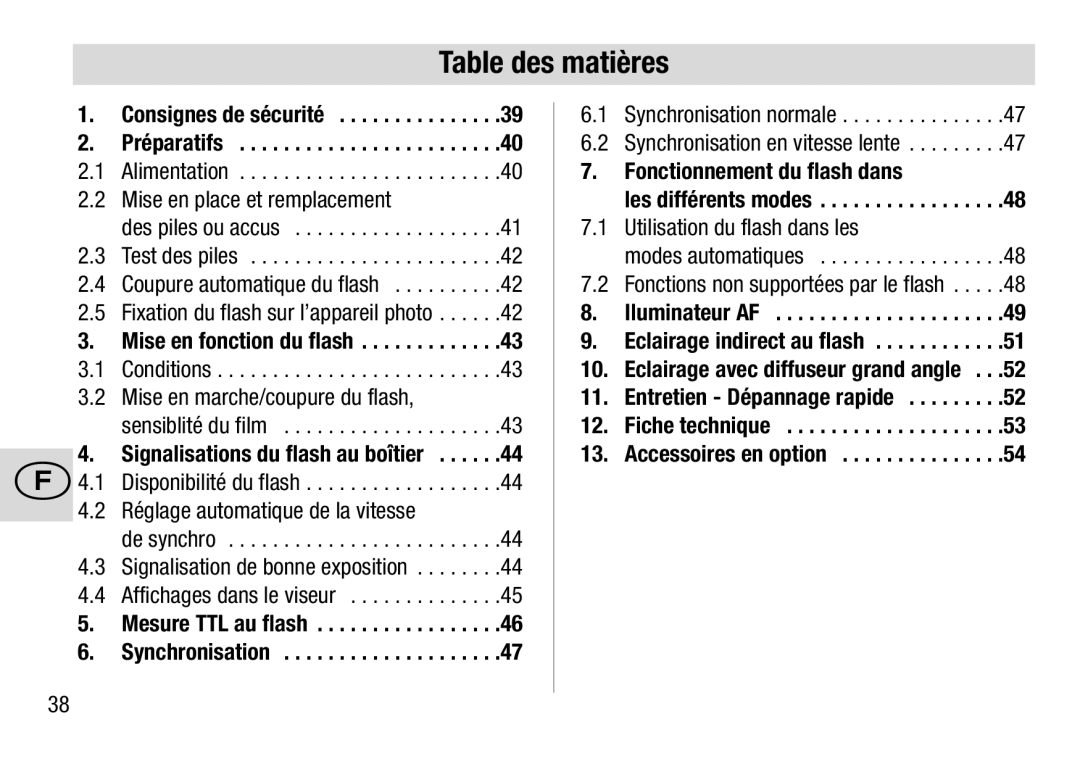 Metz 28 AF-4 C operating instructions Table des matières 