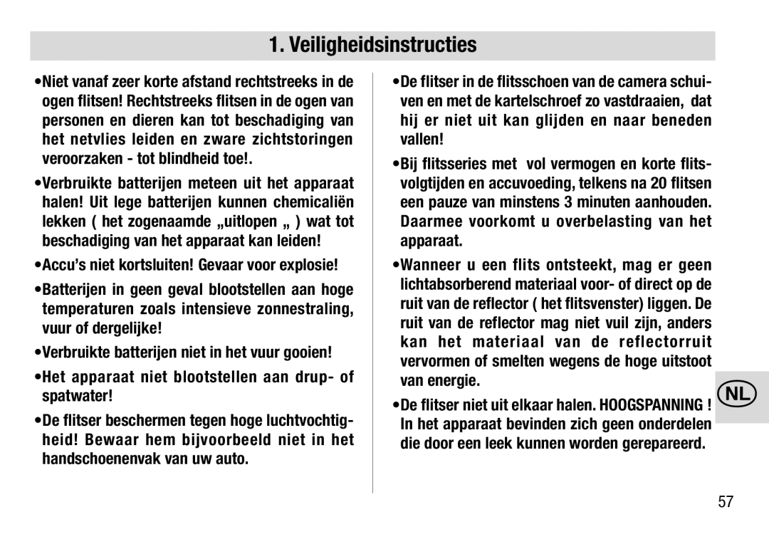 Metz 28 AF-4 C operating instructions Veiligheidsinstructies 