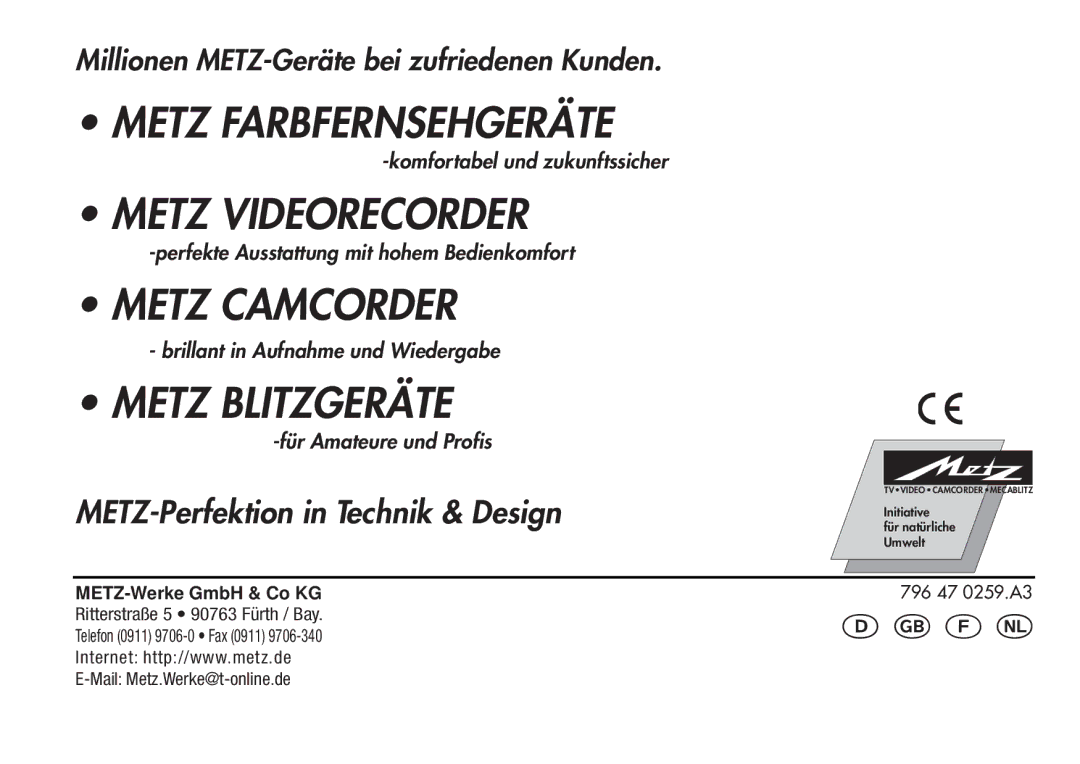 Metz 28 AF-4 C operating instructions Metz Farbfernsehgeräte 