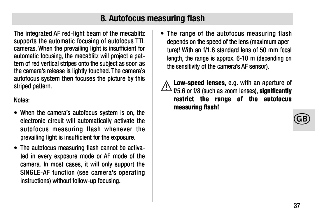Metz 28 AF-4 N operating instructions Autofocus measuring flash 