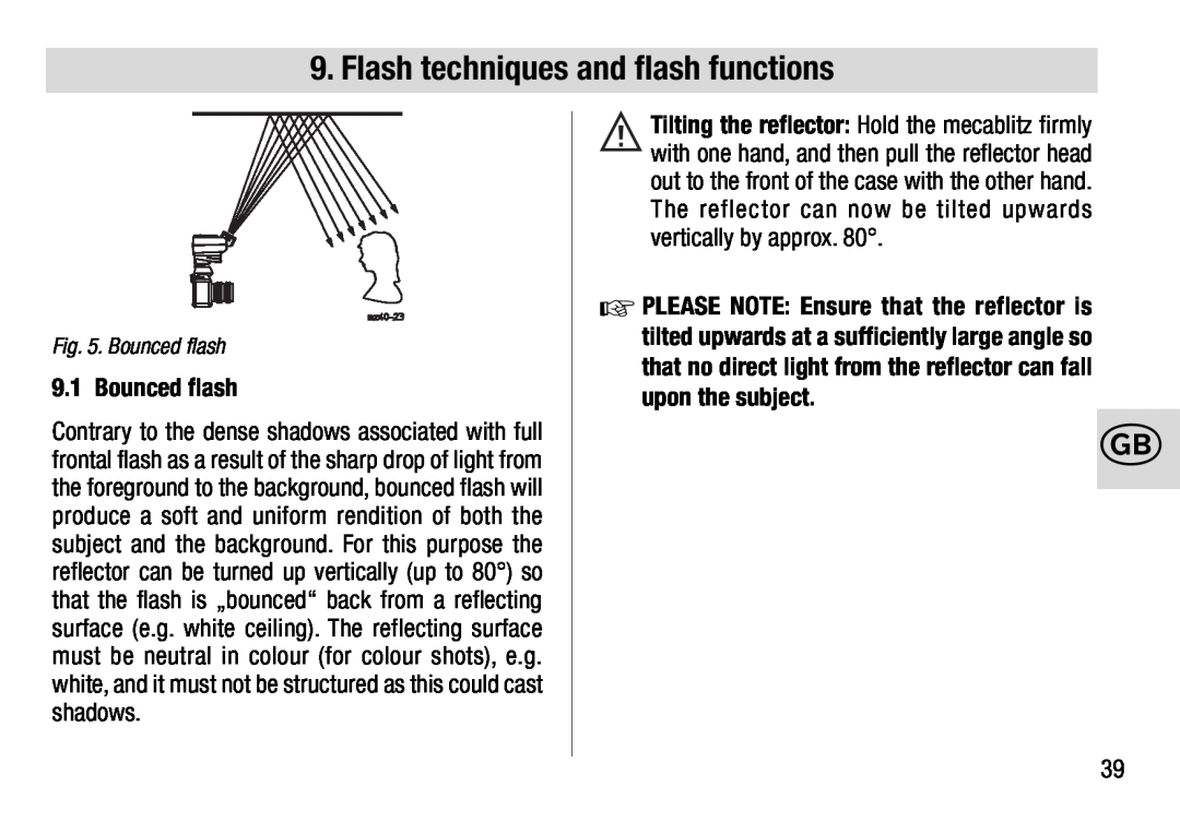 Metz 28 AF-4 N operating instructions Flash techniques and flash functions, Bounced flash 