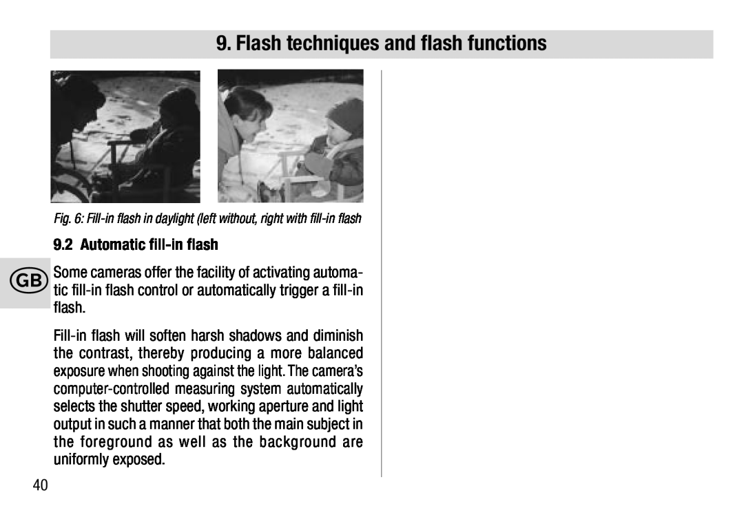 Metz 28 AF-4 N operating instructions Automatic fill-in flash, Flash techniques and flash functions 