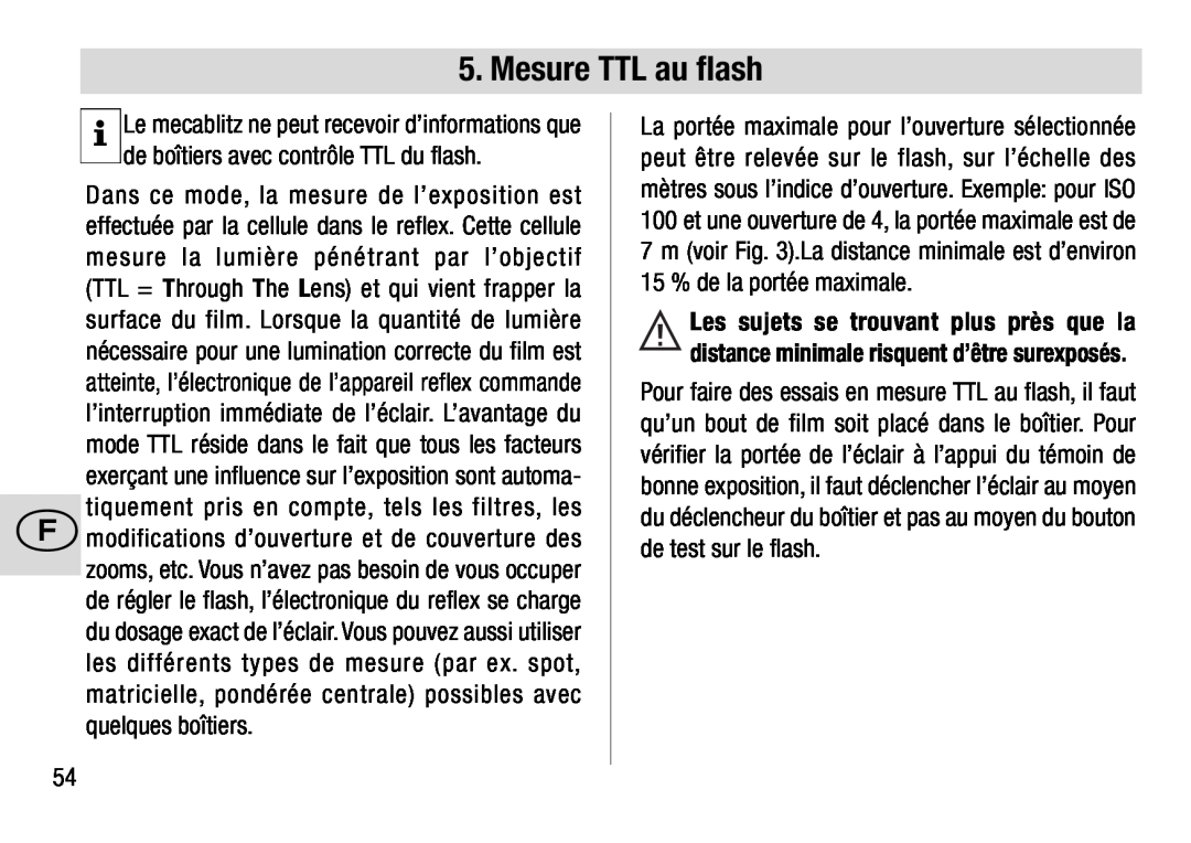 Metz 28 AF-4 N operating instructions Mesure TTL au flash 