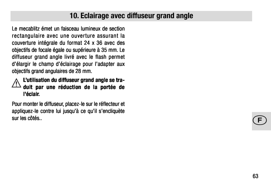 Metz 28 AF-4 N operating instructions Eclairage avec diffuseur grand angle 