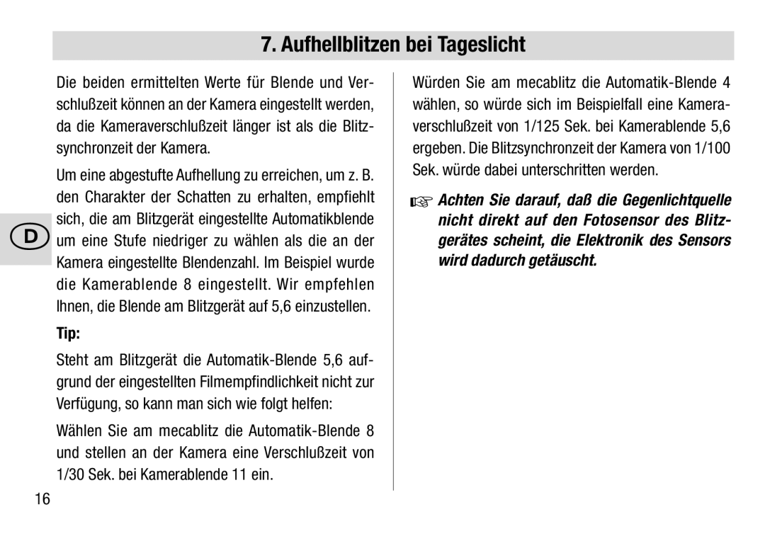 Metz 28 C-2 operating instructions Tip 