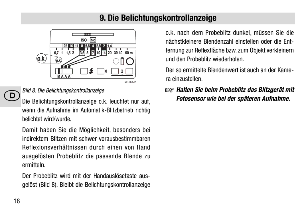 Metz 28 C-2 operating instructions Die Belichtungskontrollanzeige 