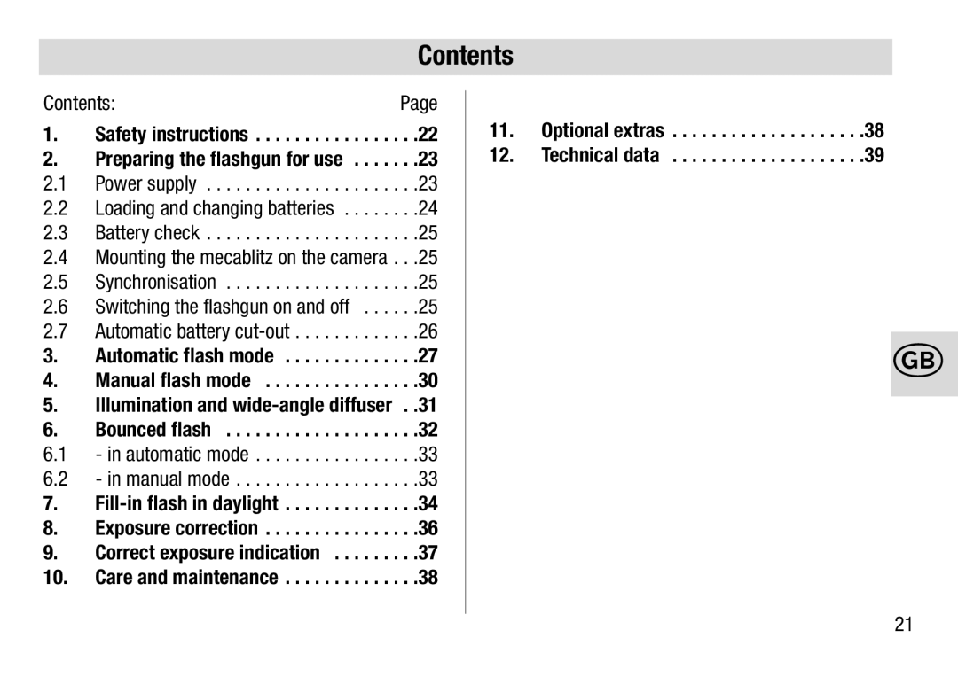 Metz 28 C-2 operating instructions Contents 