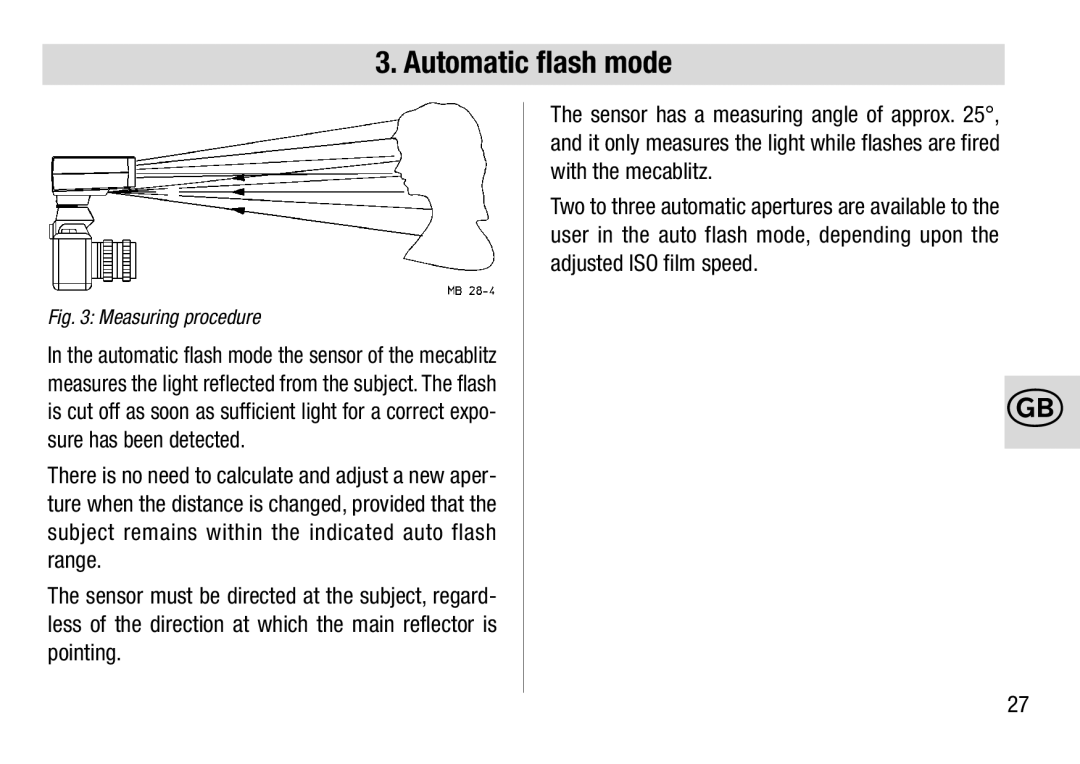 Metz 28 C-2 operating instructions Automatic flash mode, Measuring procedure 