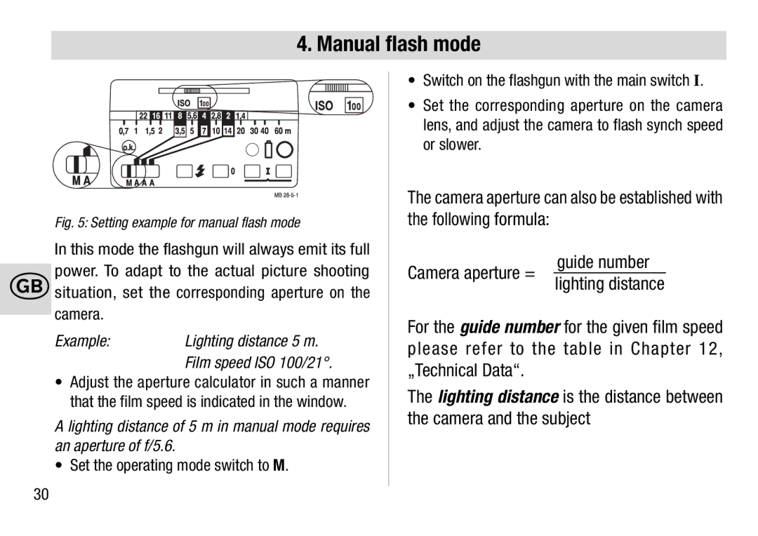 Metz 28 C-2 operating instructions Manual flash mode, Situation, set, Camera, Set the operating mode switch to M 