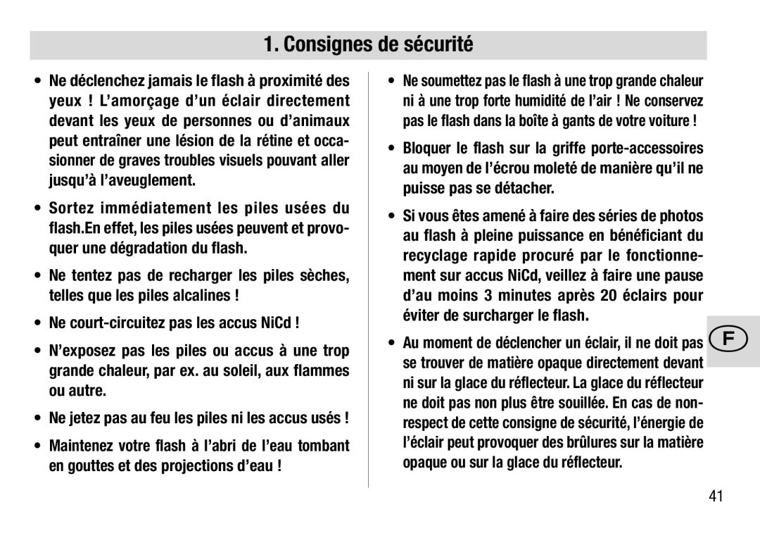 Metz 28 C-2 operating instructions Consignes de sécurité 