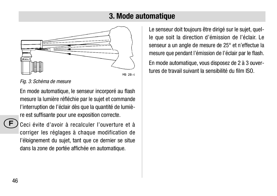 Metz 28 C-2 operating instructions Mode automatique, Schéma de mesure 