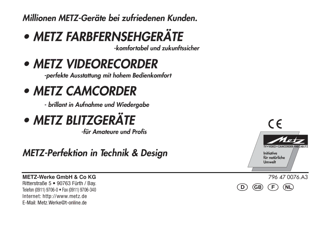 Metz 28 C-2 operating instructions Metz Farbfernsehgeräte 