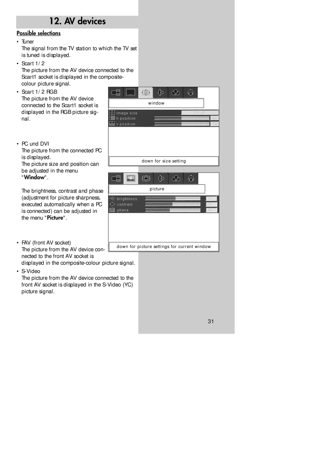 Metz 30 LCD-TV PIP, 30 TL 55 manual FAV front AV socket 