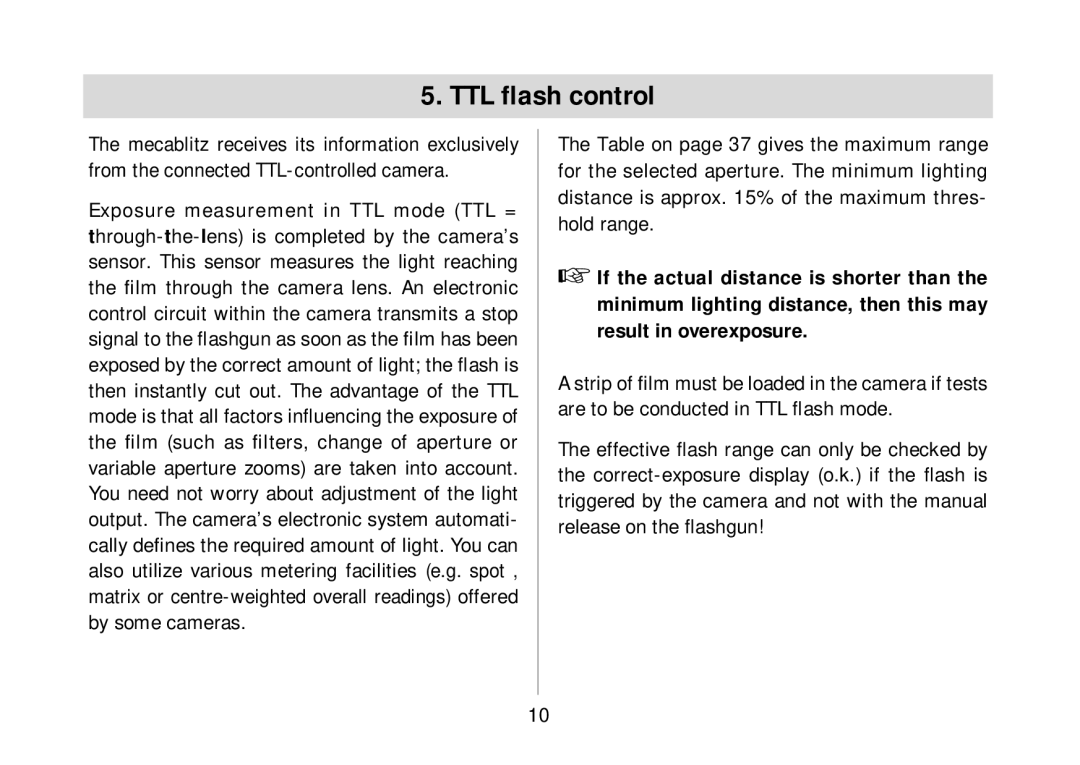 Metz 34 AF-3 C operating instructions TTL ﬂash control 