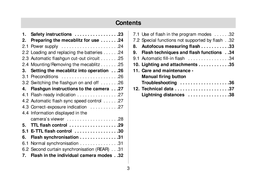 Metz 34 AF-3 C operating instructions Contents 