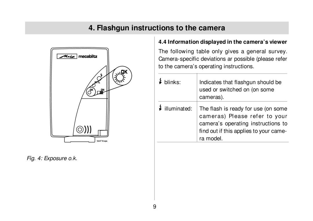 Metz 34 AF-3 C operating instructions Information displayed in the camera’s viewer, Blinks, Cameras, Ra model 