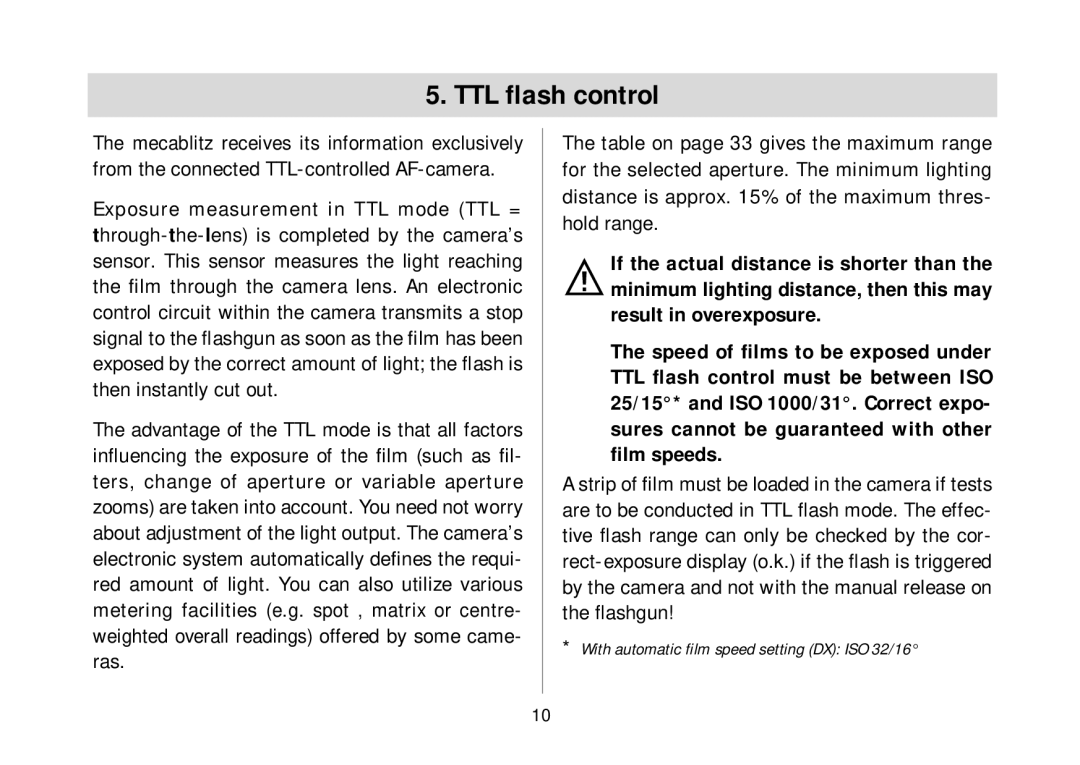 Metz 34 AF-3 P operating instructions TTL ﬂash control 