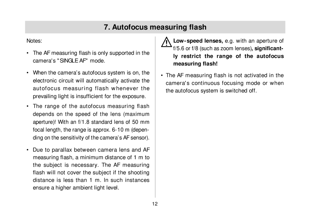 Metz 34 AF-3 P operating instructions Autofocus measuring ﬂash 