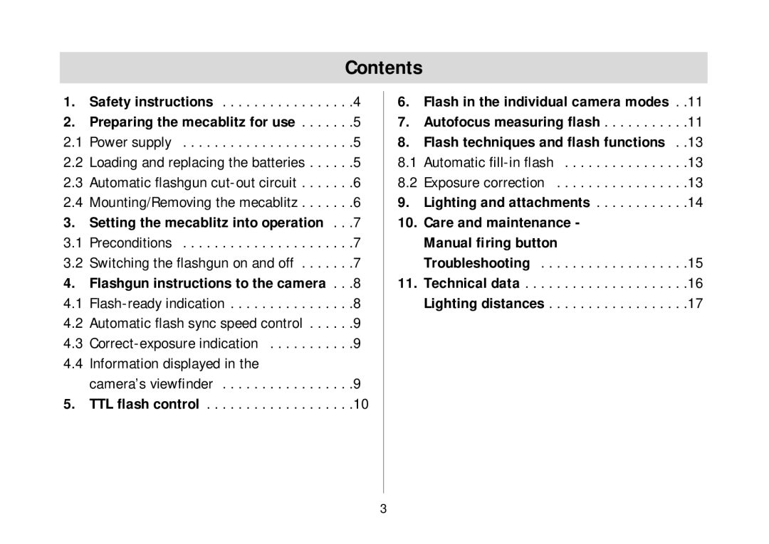 Metz 34 AF-3 P operating instructions Contents 