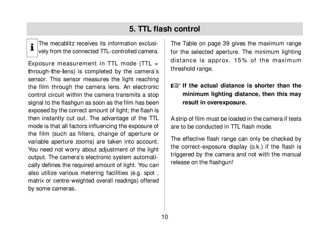 Metz 34 AF-3N operating instructions TTL flash control 